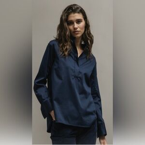 Lareida Nura Raw Edge Washable Silk Blouse in Navy Size 4